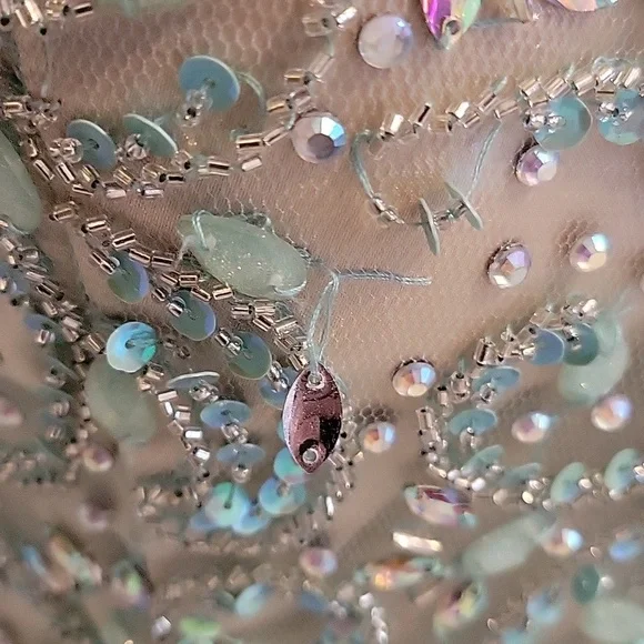 ALYCE Elegant Beaded prom Party Dress with Aqua Skirt - Picture 4 of 9